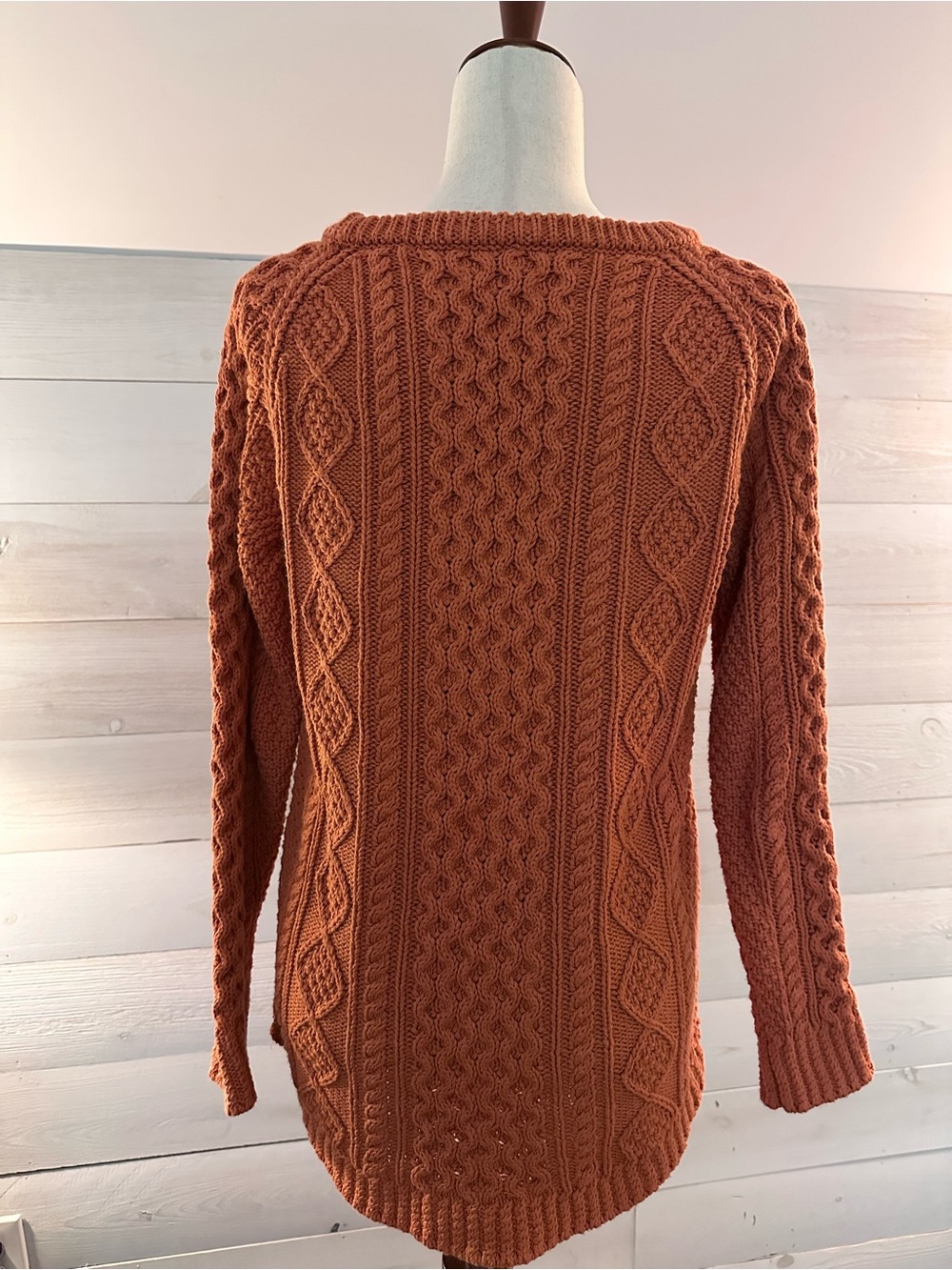 L.L. Bean Signature Women’s Fisherman Crewneck Sweater - Burnt Orange - Picture 3 of 6